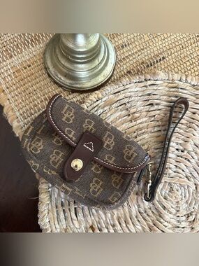 Dooney & Bourke Quilt Flap Beige and Brown Signature Wristlet Clutch